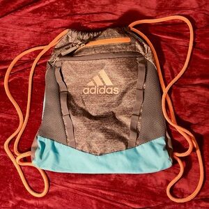 Adidas Gray and Teal Drawstring Backpack